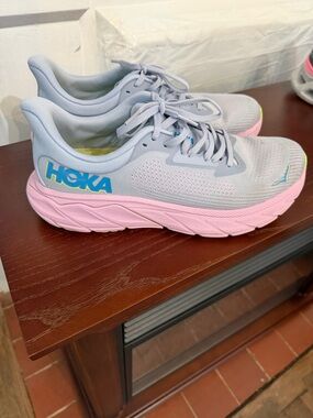 Hoka Neutral Gray and Pink Cushioning Sneaker